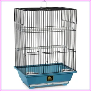 Lightweight Small Bird Cage for Finches, Canaries, Parakeets - Portable Travel Enclosure with Perches & Cups, Blue/Black